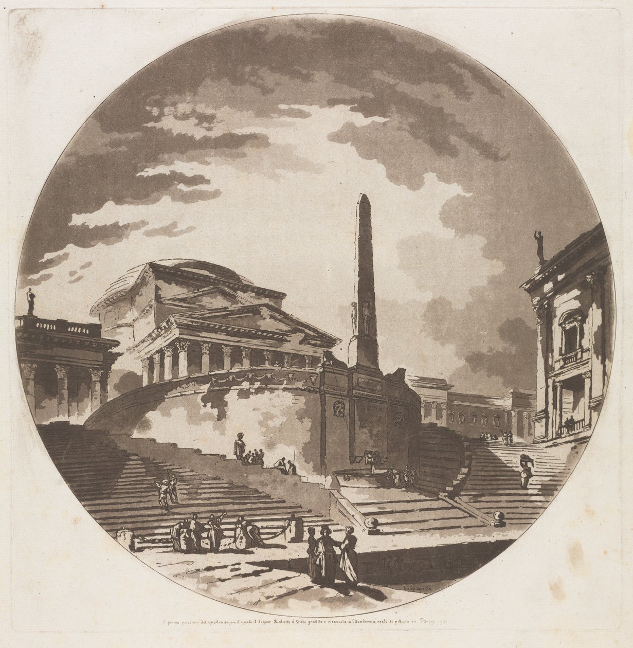 Ansicht der Rotunde mit Treppen am Tiber von Jean Claude Richard de Saint Non