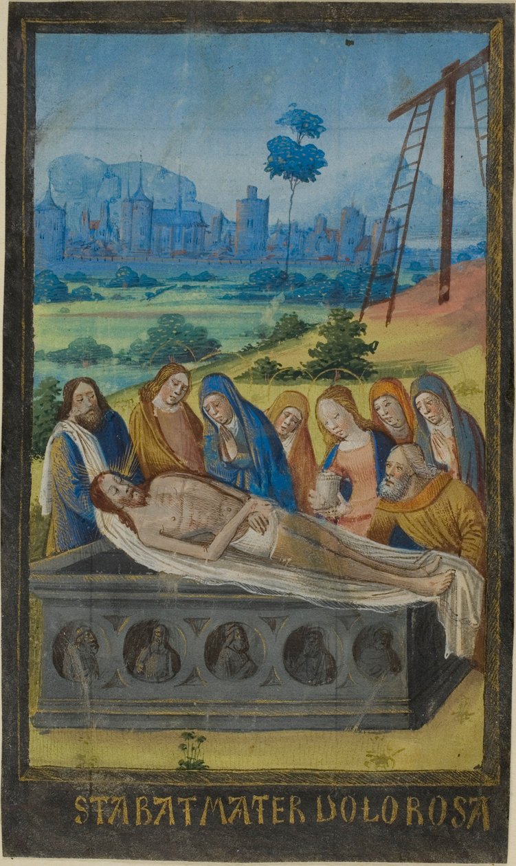 Die Grablegung (Stabat Mater Gebet), aus einem Stundenbuch von Jean Colombe