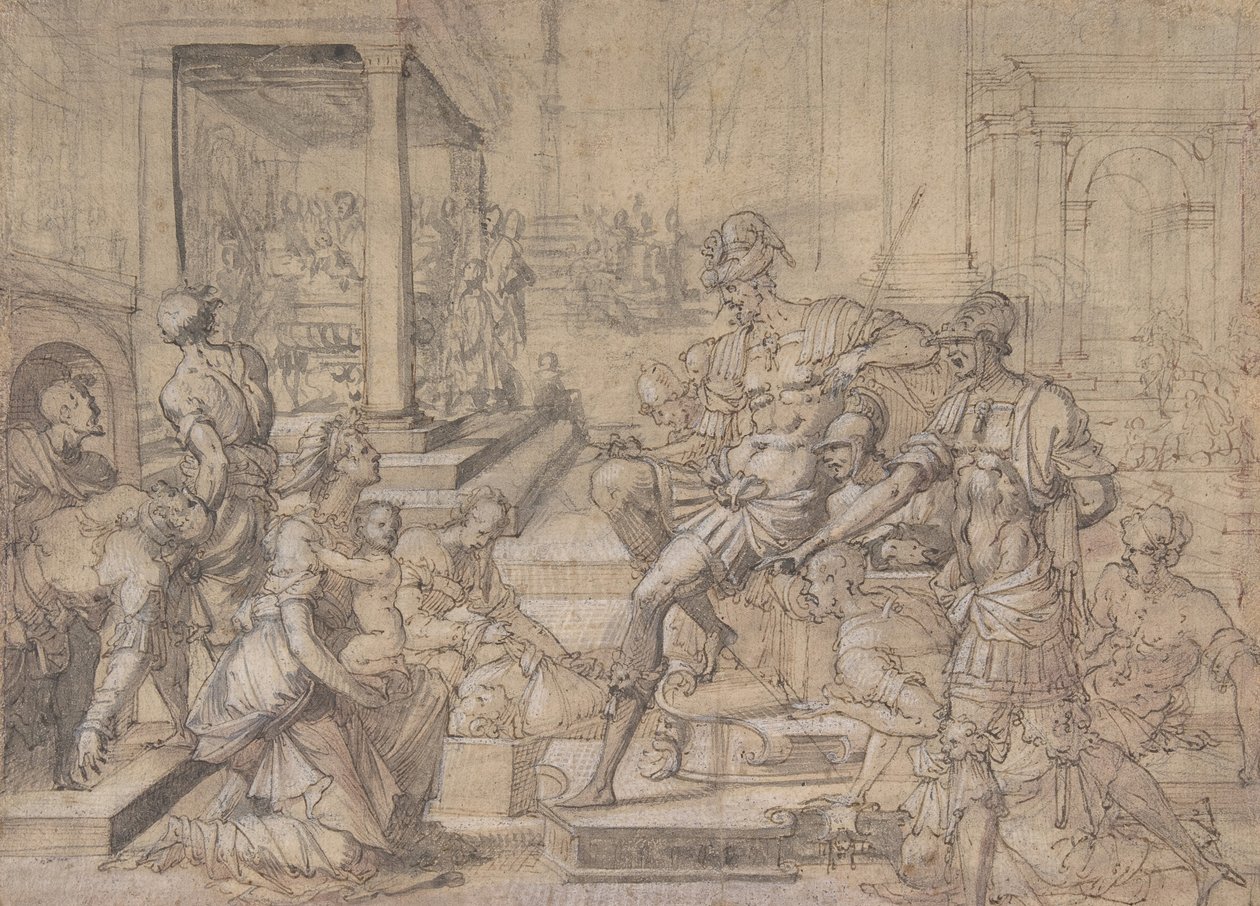 Amya bittet Faustus um das Sorgerecht für den heiligen Mamas, ca. 1543 von Jean Cousin
