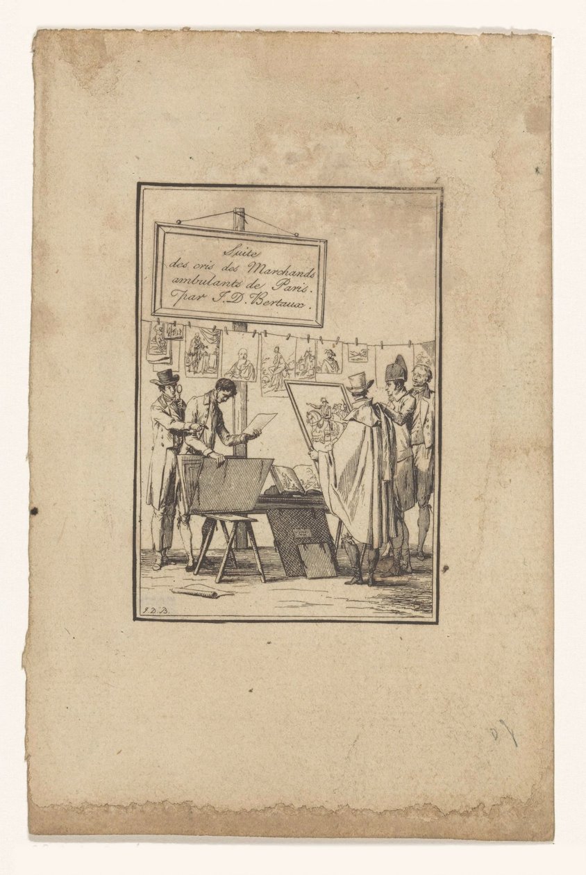 Stand eines Druckhändlers (Suite des cris des marchands ambulants de Paris) von Jean Duplessis Bertaux