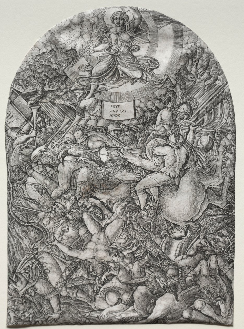 Die Apokalypse: Der Engel in der Sonne ruft die Raubvögel, 1500er von Jean Duvet