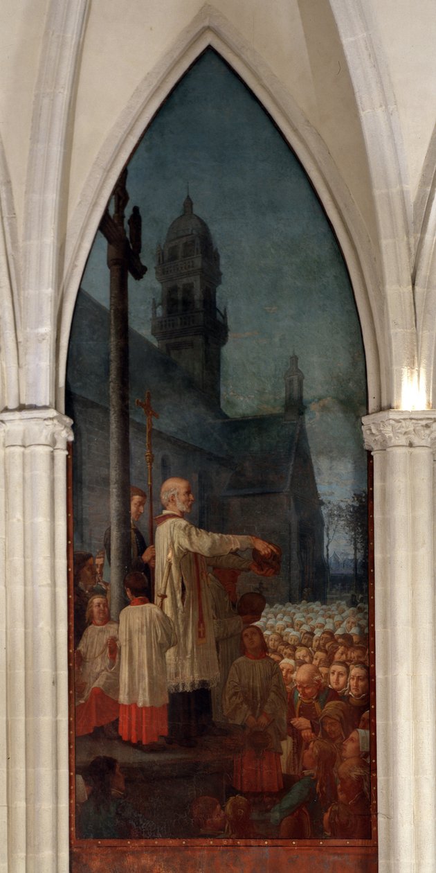 Predigt von Michel le Nobletz (1577-1652) vor einer Kirche in der Bretagne - Fresko, Kathedrale Saint Corentin, Quimper von Jean Edouard Dargent