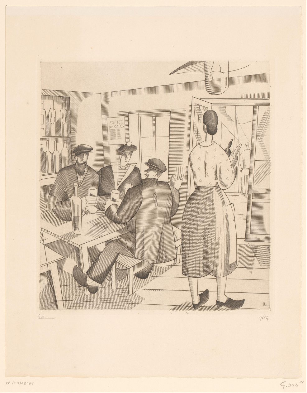 Caféinterieur mit Kunden und Kellnerin von Jean Emile Laboureur (signed by artist)