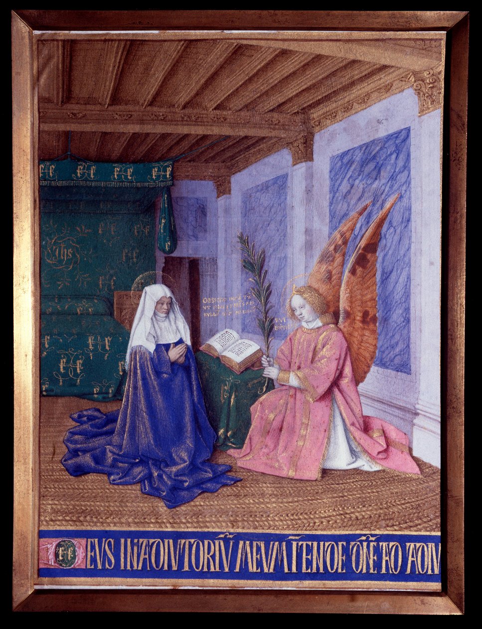 Die Stunden der Jungfrau: Die zweite Verkündigung Miniatur in „Die Stunden von Etienne Chevalier“ von Jean Fouquet (1420-1481) von Jean Fouquet