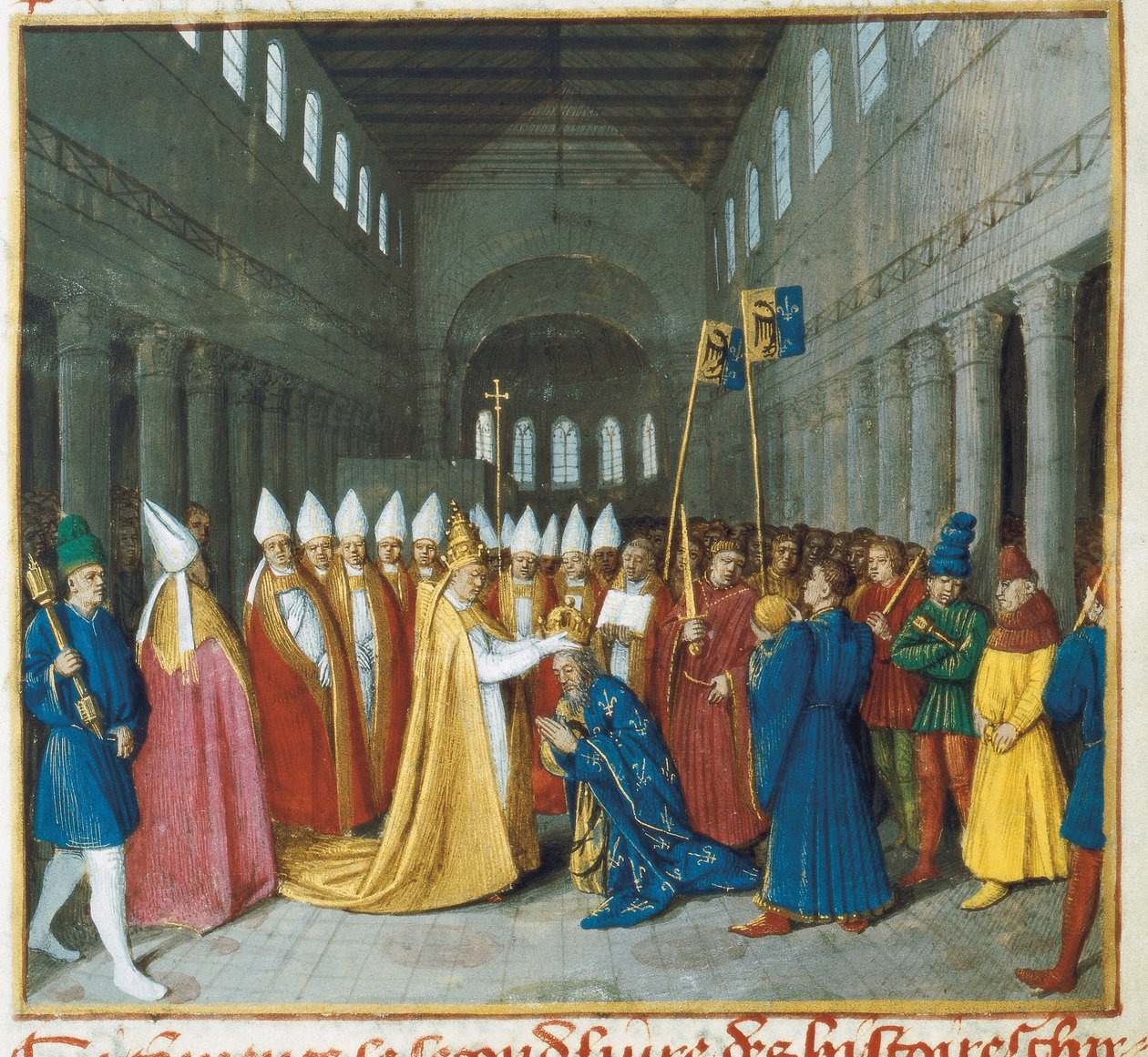 Die Krönung Karls des Großen, um 1460 (Miniatur) von Jean Fouquet