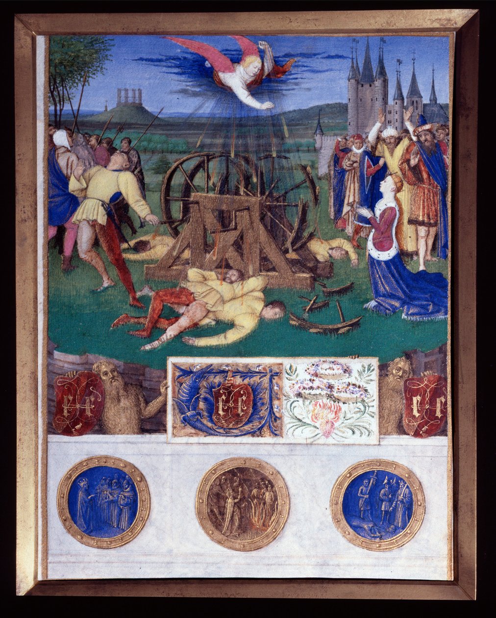 Das Martyrium der Katharina von Alexandria. Miniatur aus „Das Stundenbuch des Étienne Chevalier“ von Jean Fouquet (1420-1477/1481) von Jean Fouquet