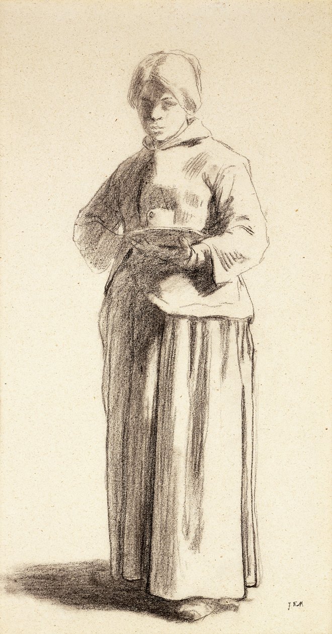 Eine stehende Frau, die eine Tasse hält, ca. 1852-56 von Jean Francois Millet