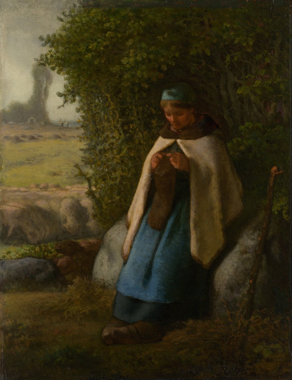 Hirtin sitzt auf einem Felsen, 1856 von Jean-Francois Millet