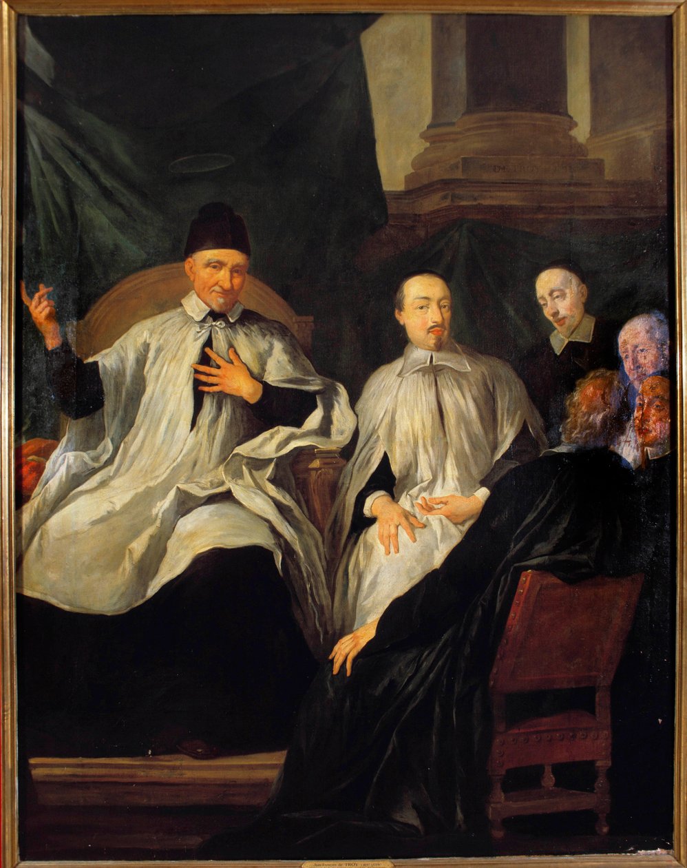 Heiliger Vinzenz von Paul leitet eine Versammlung von Geistlichen von Jean François de Troy