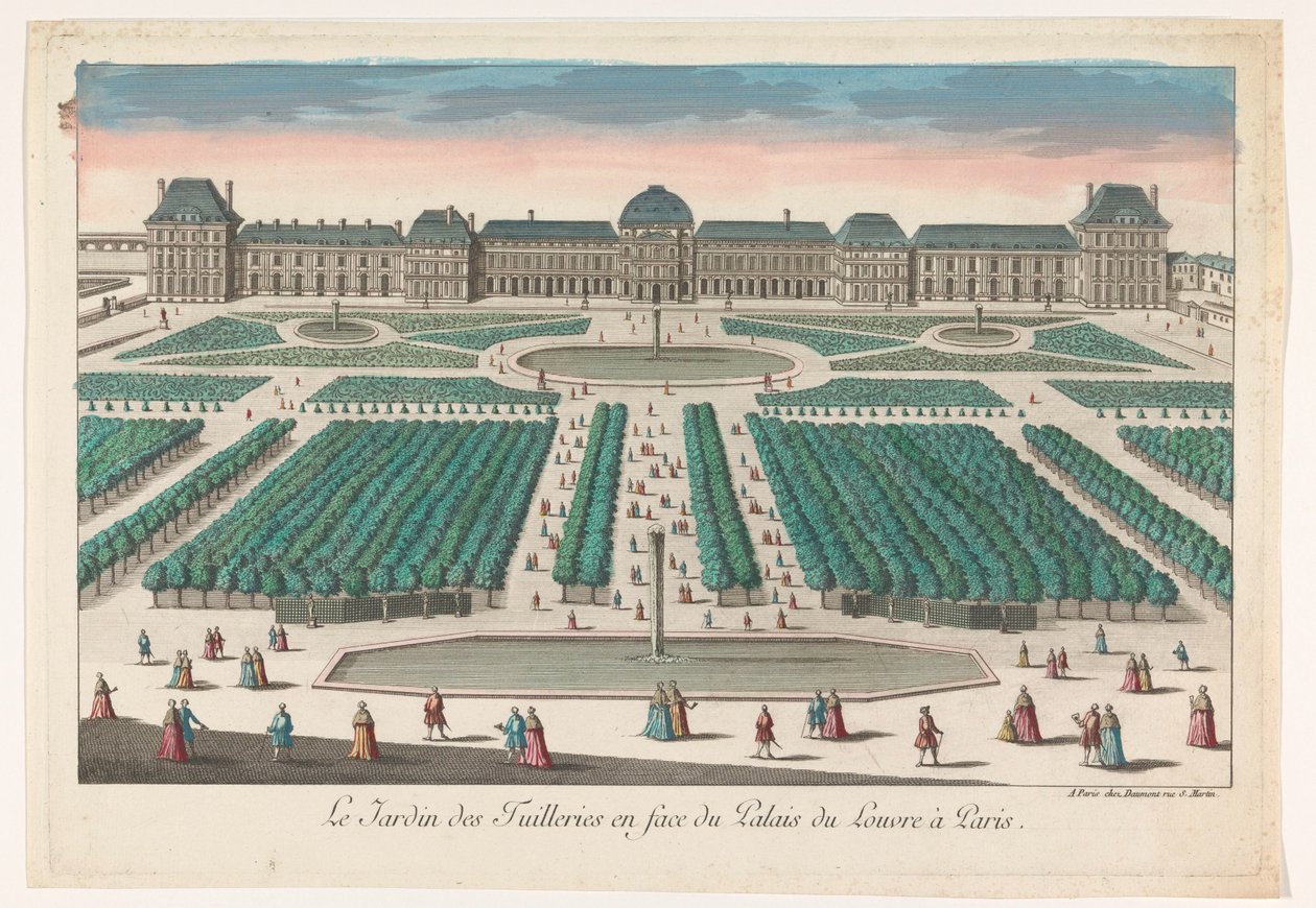 Ansicht des Jardin des Tuileries in Paris in Richtung des Palais du Louvre von Jean François Daumont