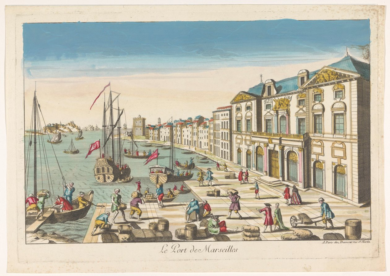 Ansicht des Rathauses und des Hafens von Marseille von Jean François Daumont