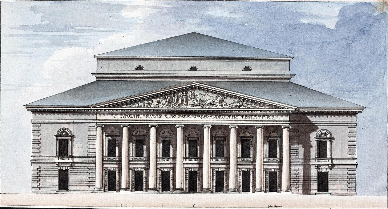 Fassade des Sankt Petersburger Kaiserlichen Bolschoi-Kamenny-Theaters von Jean François Thomas de Thomon