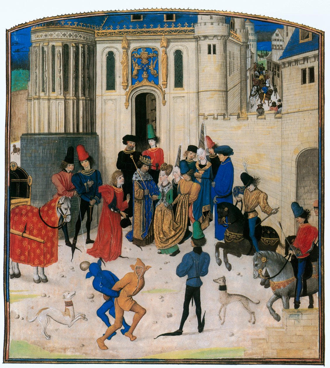 Vor dem Porte St. Denis begrüßt König Karl VI. von Frankreich seine Königin Isabeau von Bayern von Jean Froissart