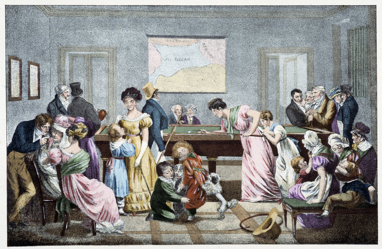 Ein Billardzimmer im 19. Jahrhundert: basierend auf einer Lithographie von Marlet von Jean Henri (after) Marlet
