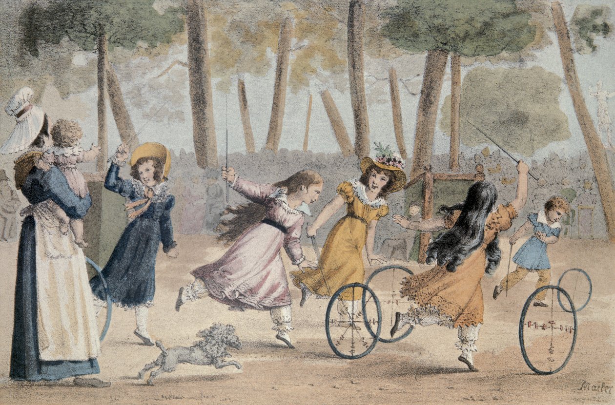 Mädchen spielen Reifen im Jardin du Luxembourg von Jean Henri Marlet