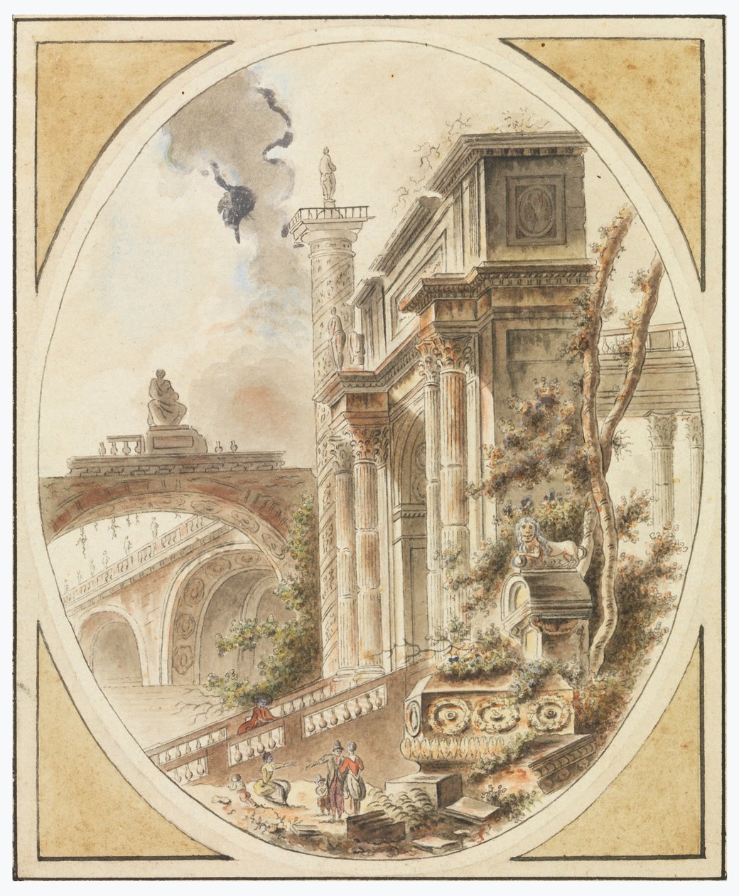 Zeichnung, Fantasie einer architektonischen Ruine, ca. 1770 von Jean Henry Alexandre Pernet