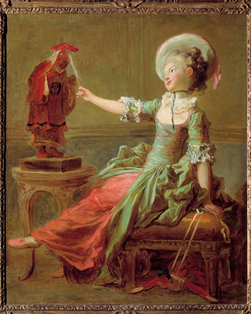 Ein junges Mädchen spielt mit einer chinesischen Statue, die ihr die Haare zieht von Jean Honore Fragonard