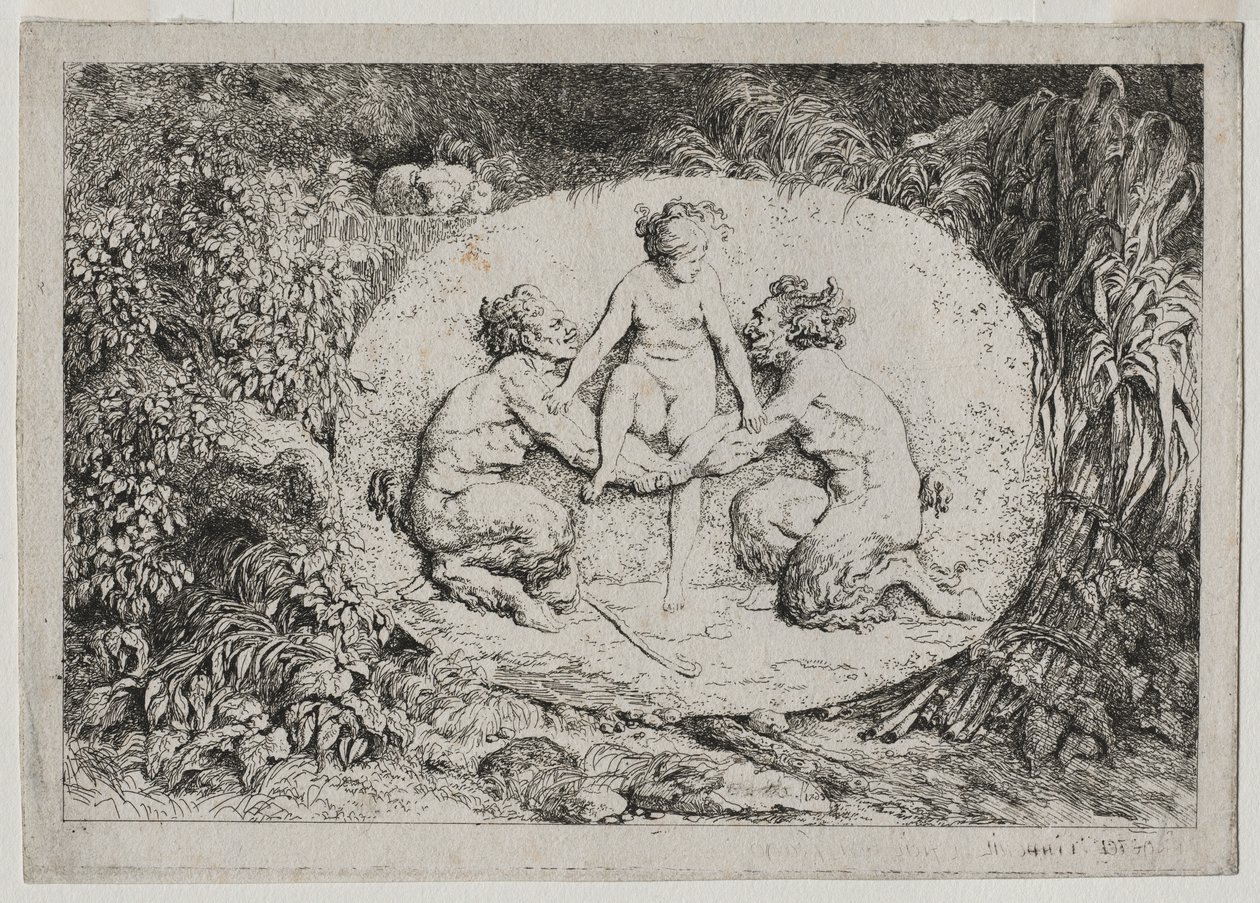 Bacchanalien: Nymphe unterstützt von zwei Satyrn, 1763 von Jean Honore Fragonard