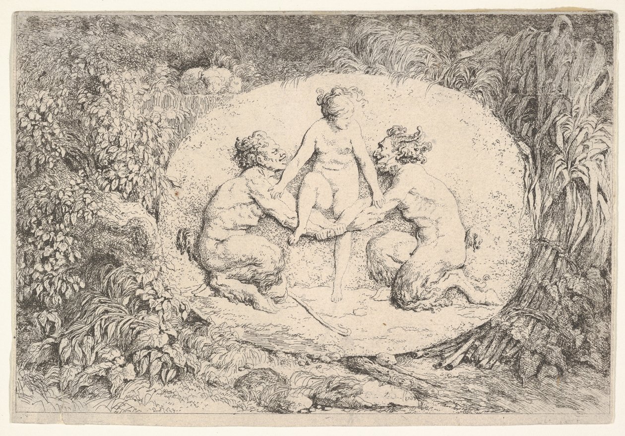 Nymphe, unterstützt von zwei Satyrn, 1763 von Jean Honore Fragonard