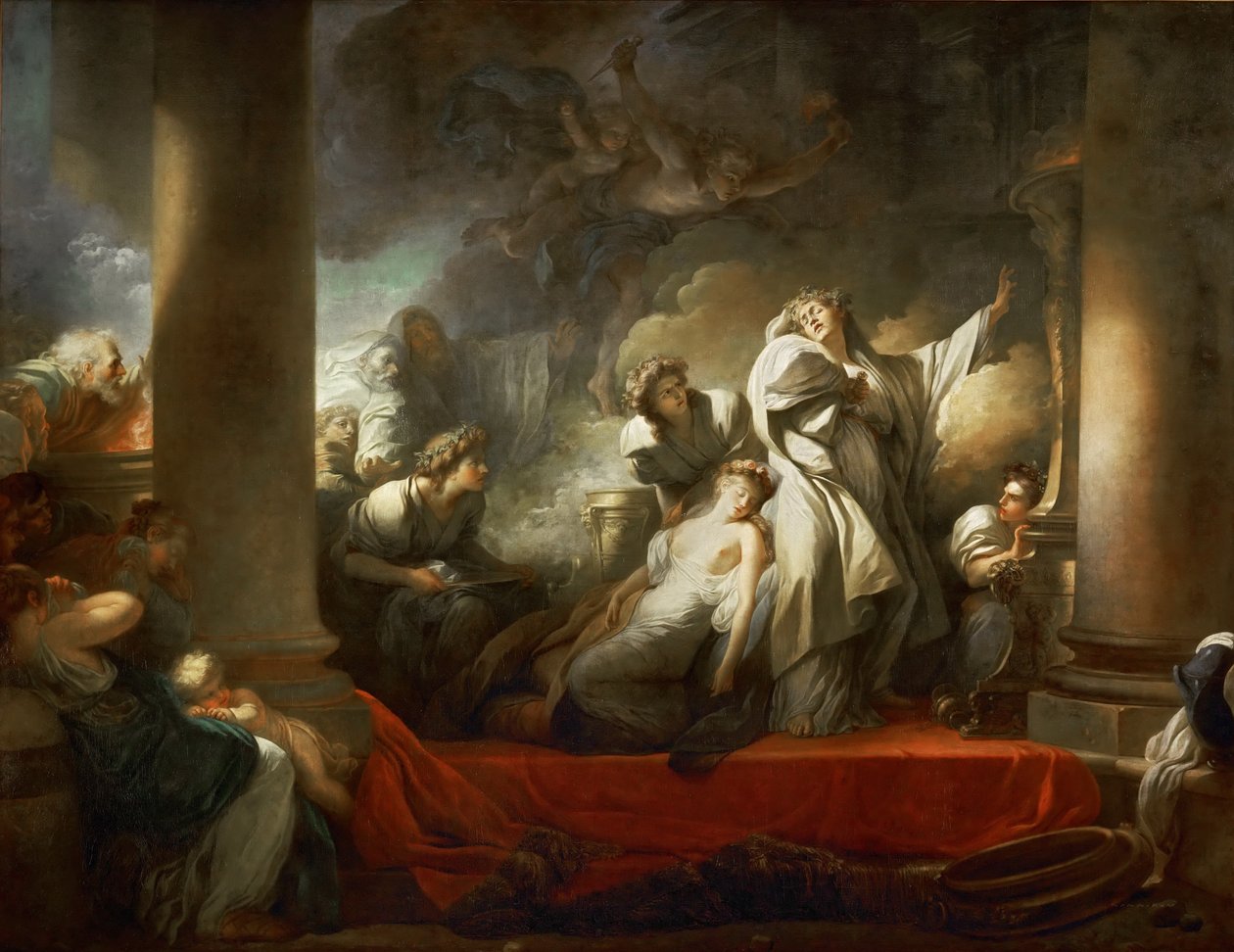 Der Hohepriester Coresus opfert sich selbst, um Callirhoe zu retten von Jean Honore Fragonard