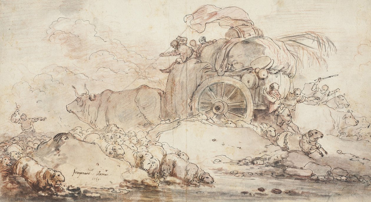 Der festgefahrene Wagen, 1759 von Jean Honore Fragonard