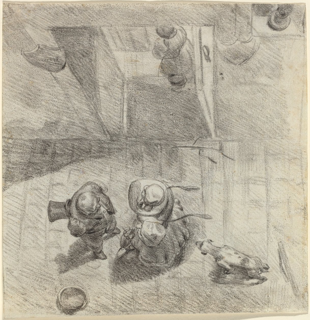 Vogelperspektive eines Mannes und einer Frau im Gespräch von Jean Ignace Isidore Grandville
