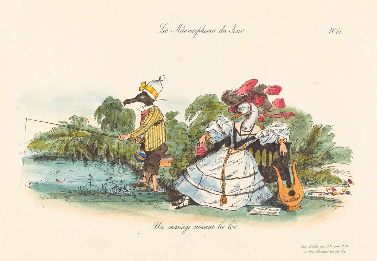 Metamorphosen des Tages: Eine konventionelle Ehe von Jean Ignace Isidore Grandville
