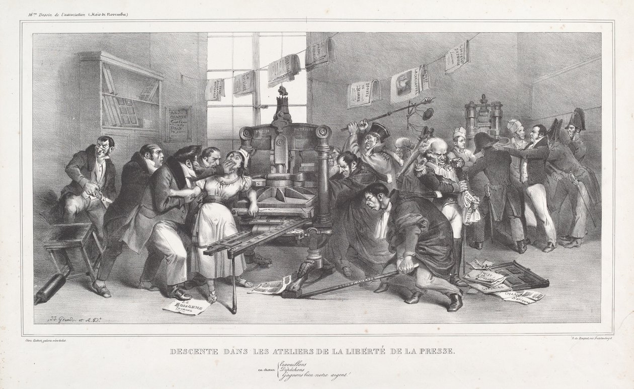 Abstieg in die Werkstätten der Pressefreiheit von Jean Ignace Isidore Grandville, and Auguste Desperet