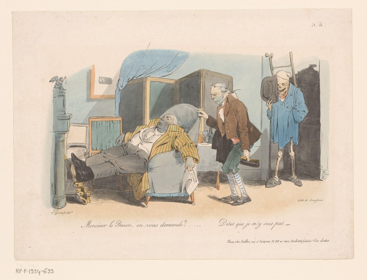 Baron wird von einem Totengräber und dem Tod geholt von Jean Ignace Isidore Gérard Grandville