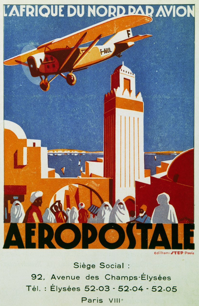 Aeropostale (Luftpost), Luftverbindungen mit Nordafrika, Plakat, Frankreich von Jean Jacquelin
