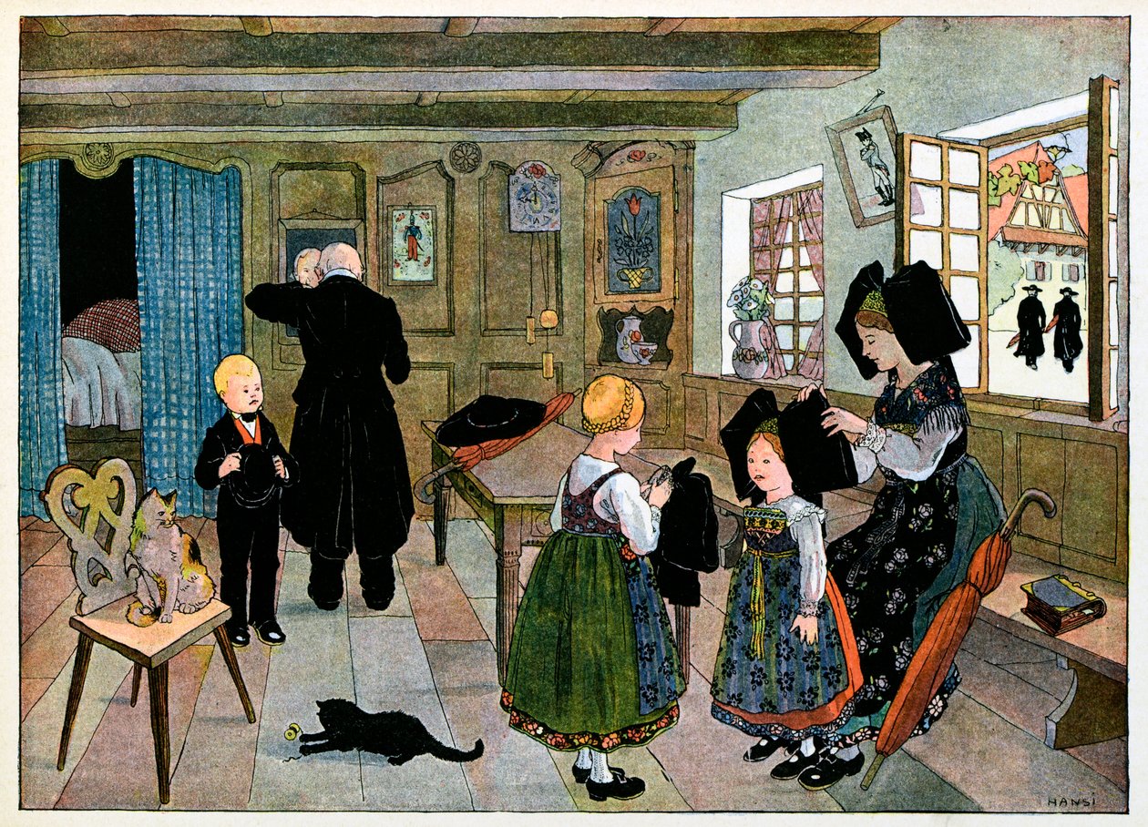 Mein Dorf, die, die nicht vergessen: Sonntagmorgen, Vorbereitung für die Kirche von Jean-Jacques (1873-1951) Waltz