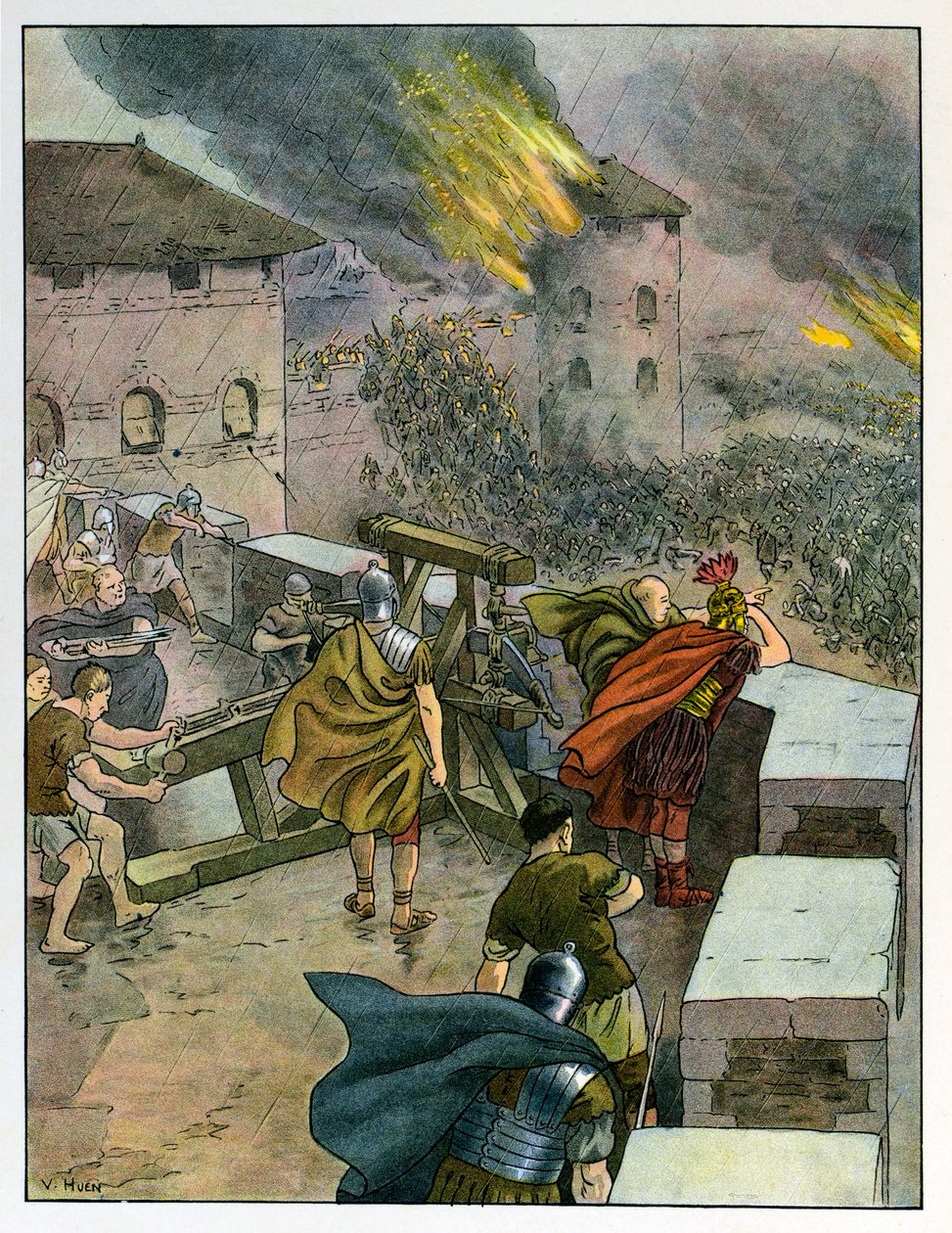 Die Geschichte des Elsass erzählt den Kindern: Ende der römischen Herrschaft, die Römer verteidigen Städte gegen fränkische Eindringlinge von Jean Jacques (1873 1951) Waltz