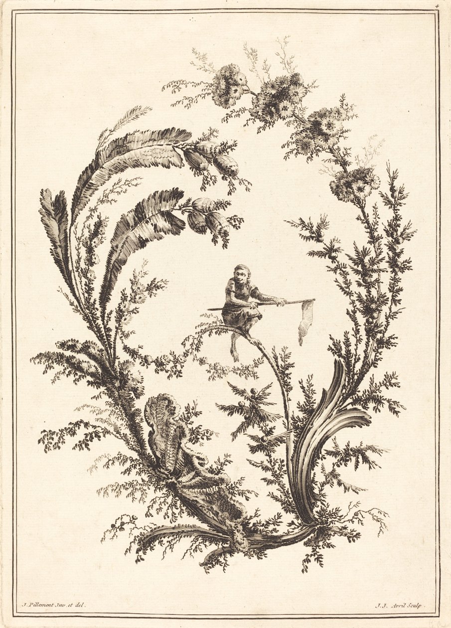 Ornament mit einem Affen von Jean Jacques Avril I after Jean Baptiste Pillement
