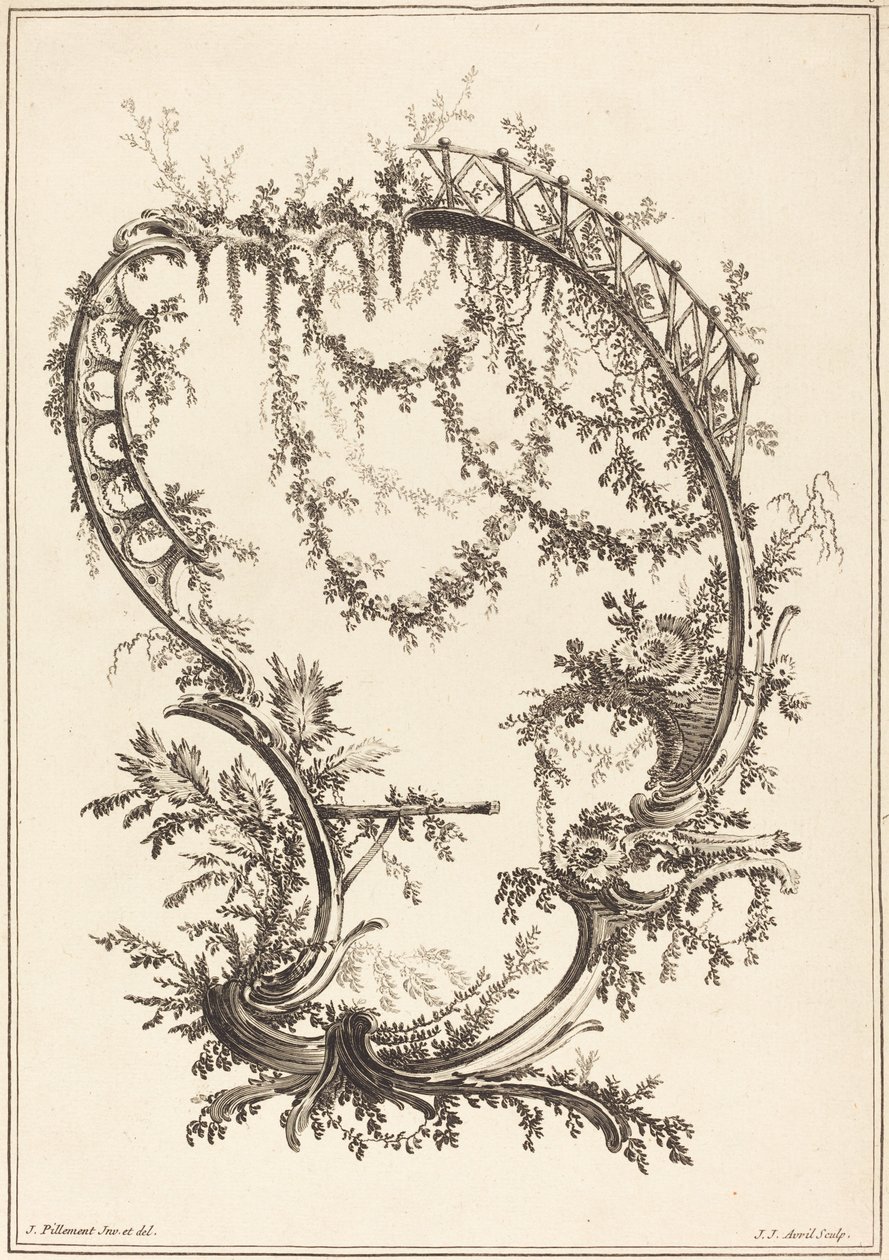 Ornament mit einer Strebe und einem Geländer von Jean Jacques Avril I after Jean Baptiste Pillement