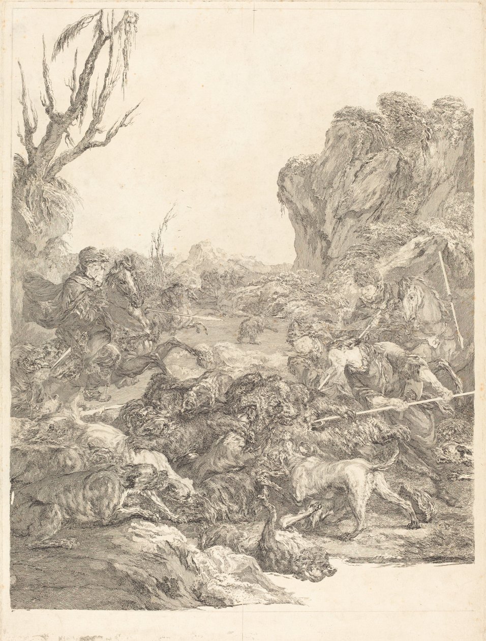Eine Bärenjagd von Jean Jacques Flipart after Carle Van Loo