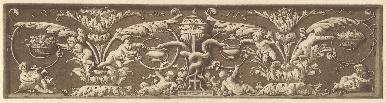 Ornamentale Fries mit Putti und verschlungenen Schlangen, aus Recueil de Différentes Compositi..., 1784 von Jean Jacques Lagrenee