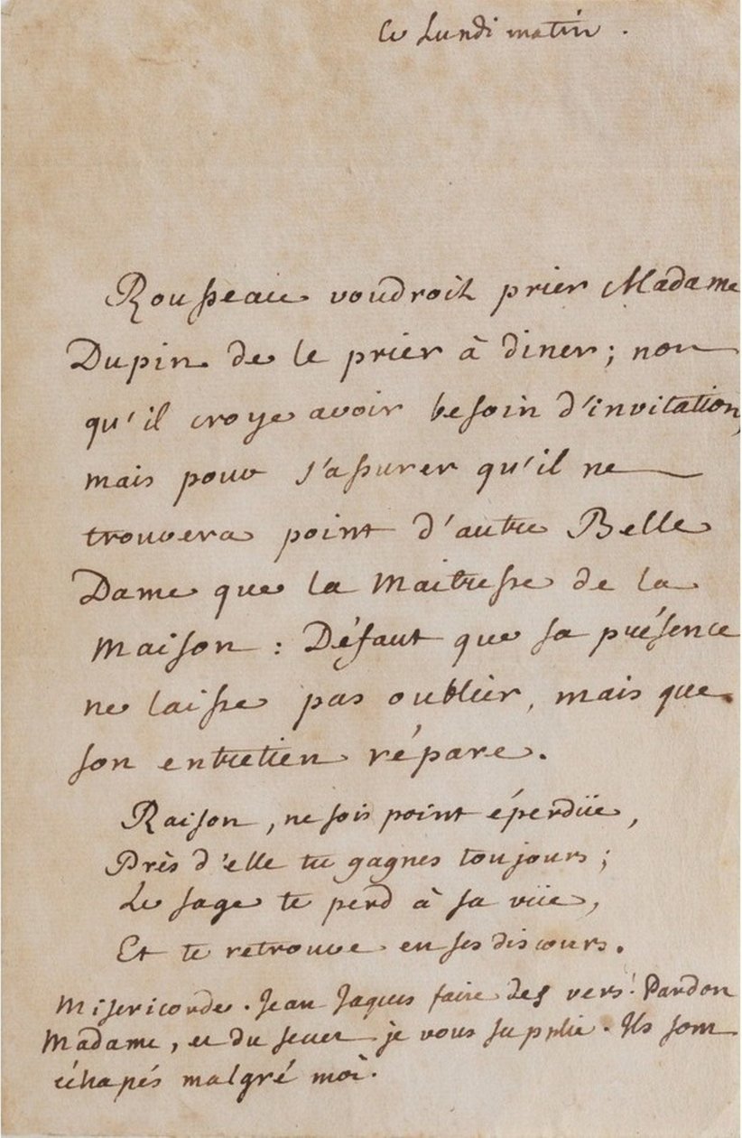 Korrespondenz Jean-Jacques Rousseau und Louise Dupin (um 1754) von Jean Jacques Rousseau