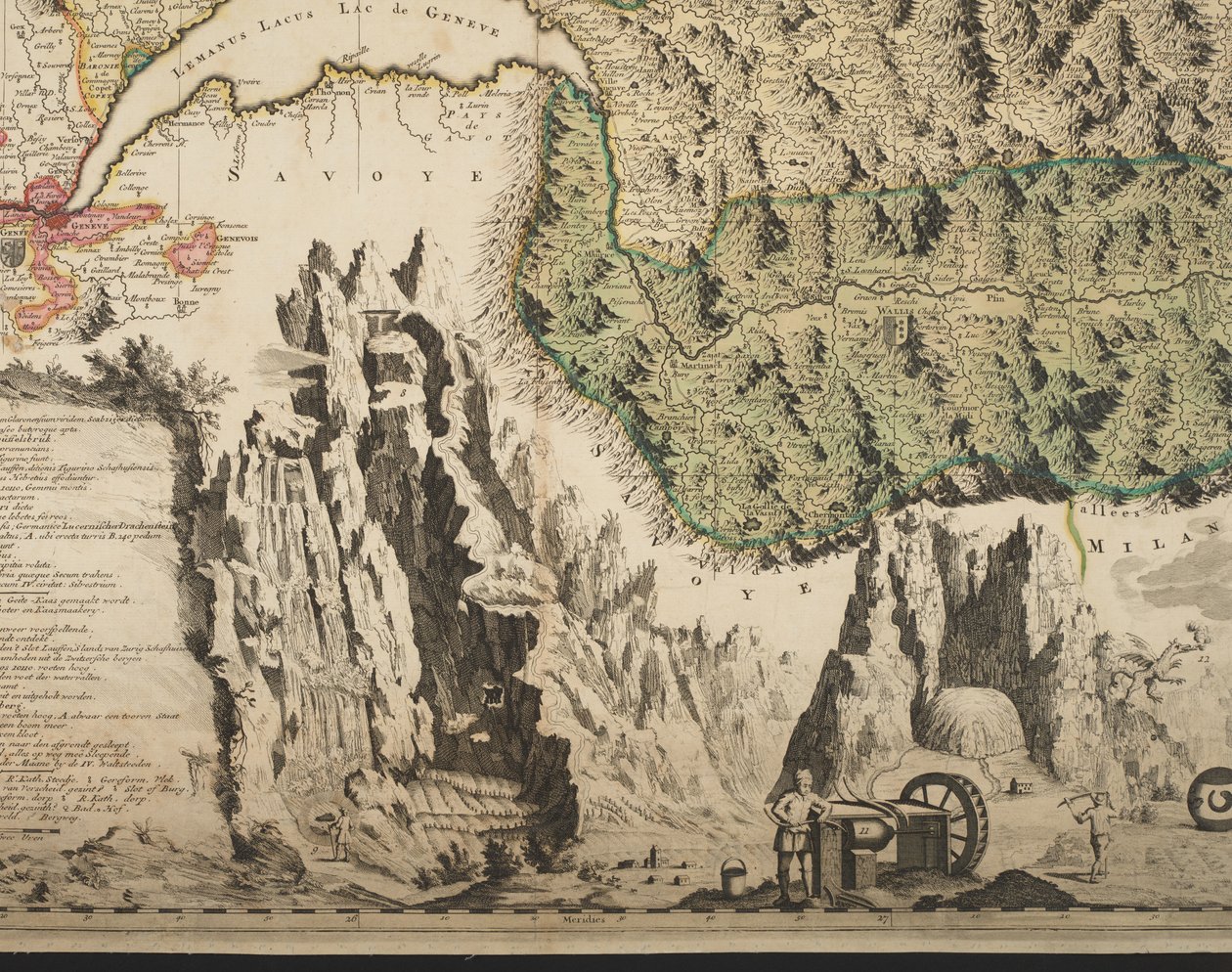 Nova Helvetiae tabula geographica illustrissimis et potentissimis cantonibus et rebuspublicis reformatae religionis Tigurinae, Bernensi, Glaronensi, Basiliensi, Scaphusianae, Abbatis Cellanae (Detail), ca. 1712 von Jean Jacques Scheuchzer
