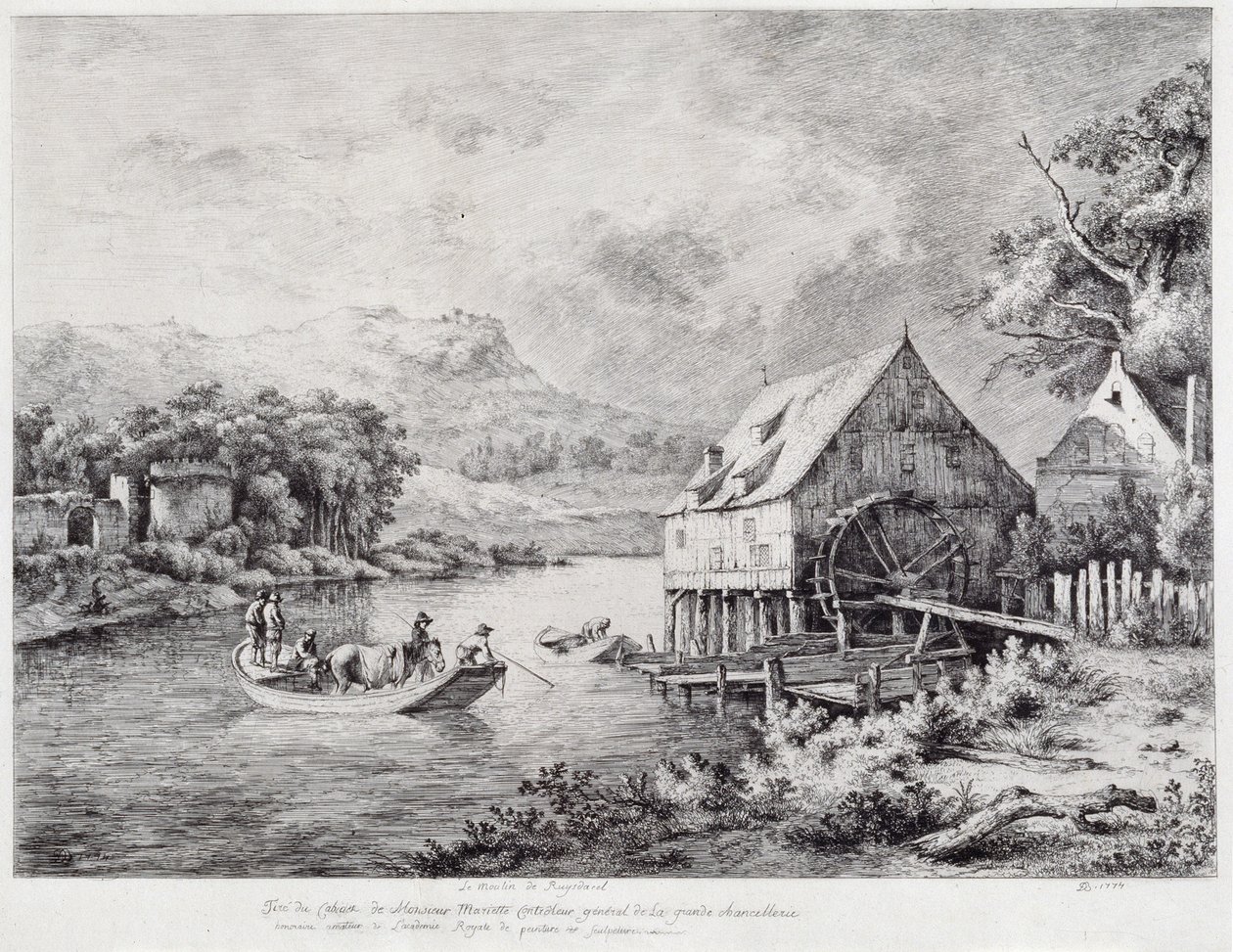 Eine Mühle am Flussufer, 1774 von Jean Jacques de Boissieu