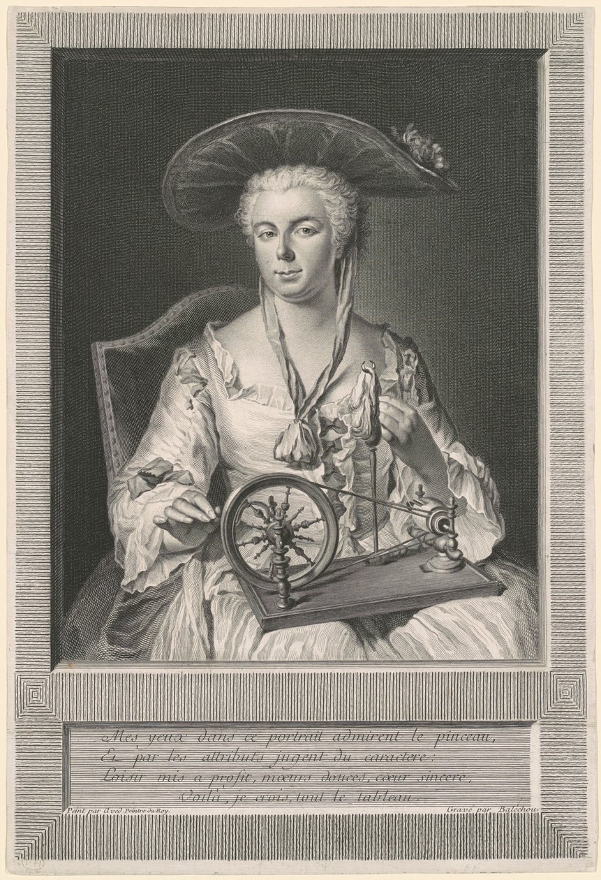 Madame Arlon spinnt Seide von Jean Joseph Balechou, after Jacques Andre Joseph Camelot Aved