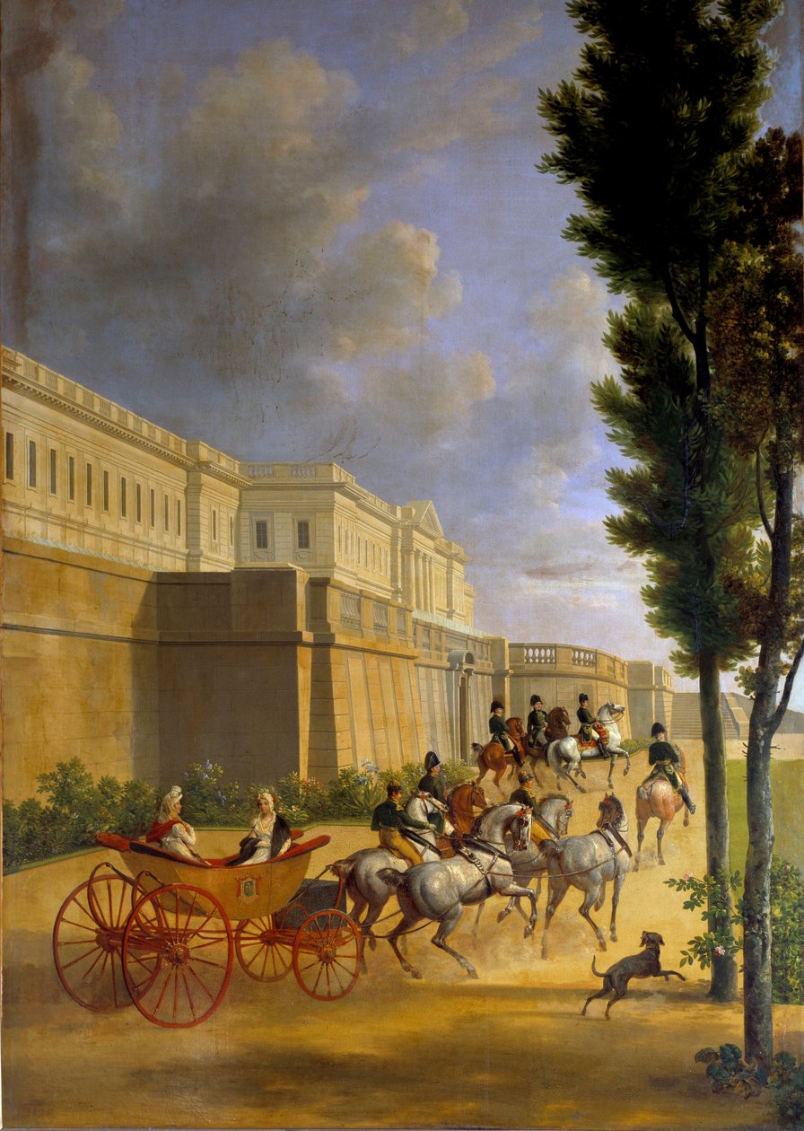 Abreise von Napoleon (1769-1821) und Marie Louise (1791-1847) zur Jagd in Compiègne im Jahr 1811. Gemälde von Joseph Bidault (1758-1846) 1811 von Jean Joseph Bidault