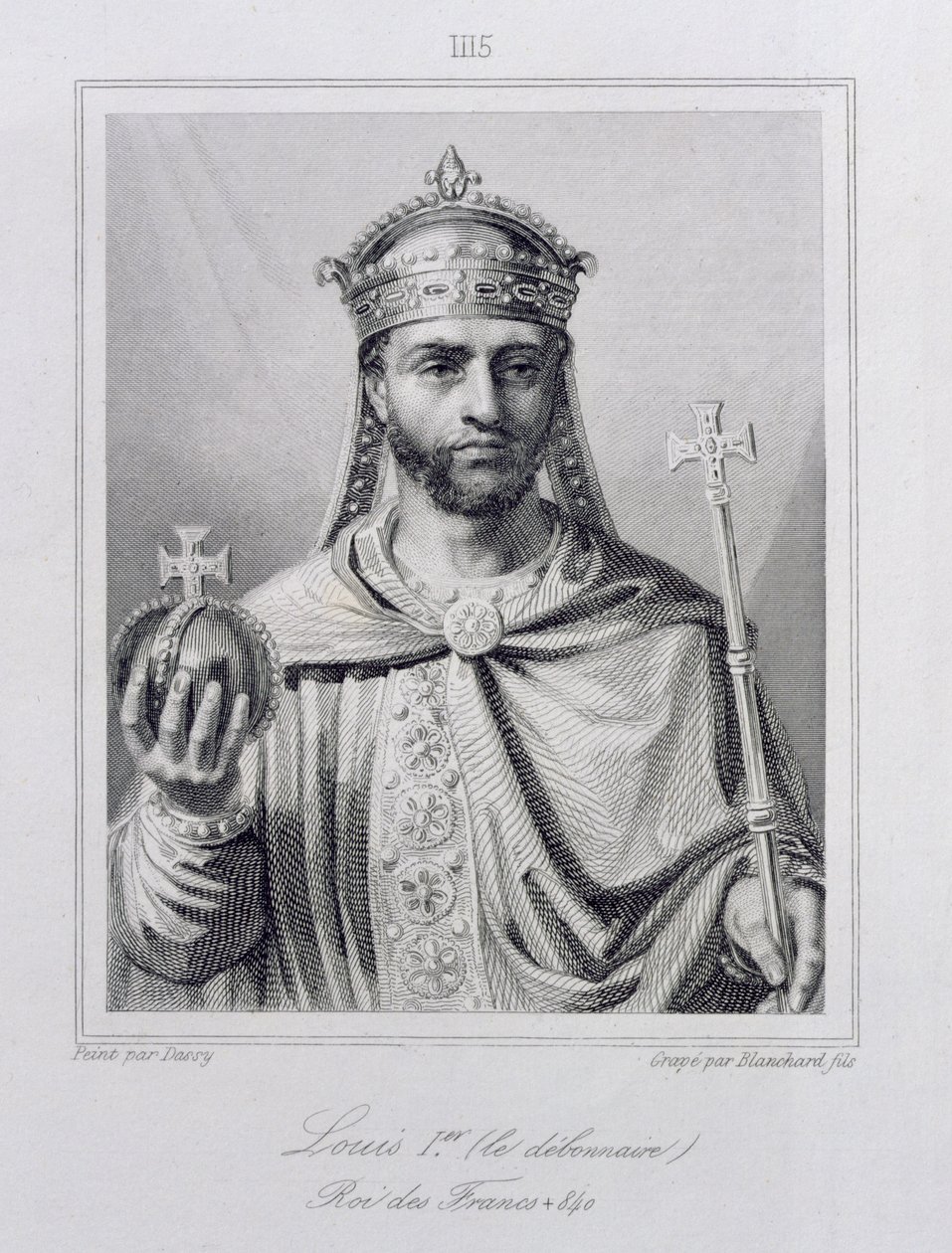 Ludwig I. der Fromme (778-840) Heiliger Römischer Kaiser, graviert von Blanchard von Jean Joseph Dassy