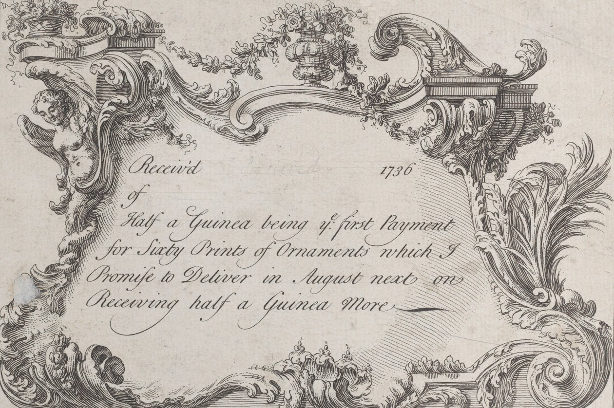Handelskarte für Frazer, Armeedrucker, Schreibwarenhändler und Buchbinder, 1736 von Jean La Rocque