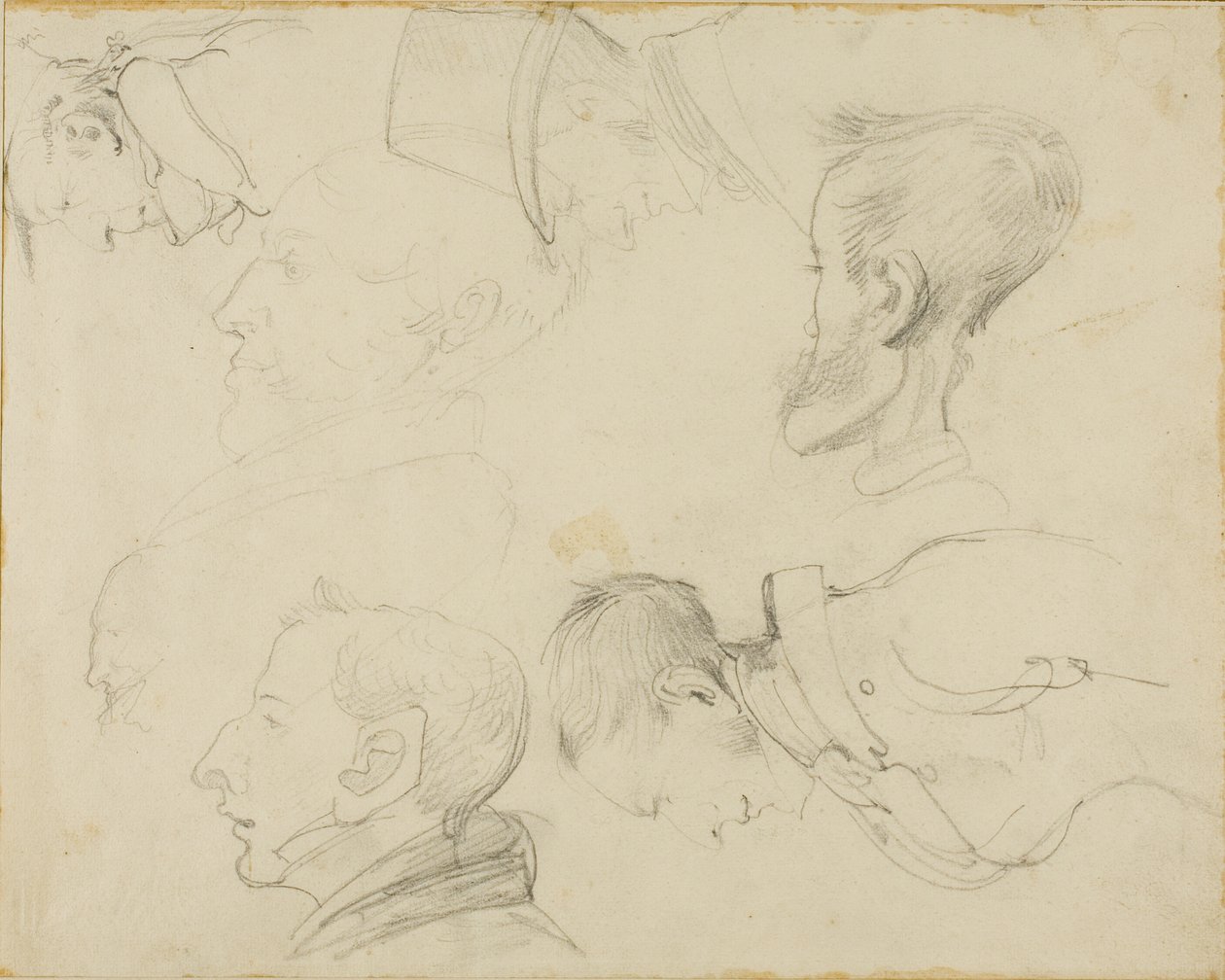 Sieben Karikaturen von Köpfen von Jean Louis André Théodore Géricault