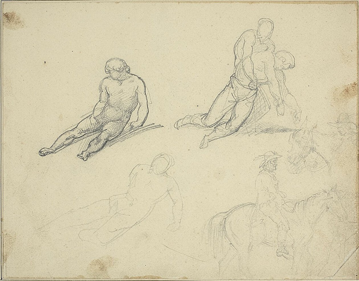 Skizzen: Liegender Akt, Mann, der den Körper stützt von Jean Louis André Théodore Géricault