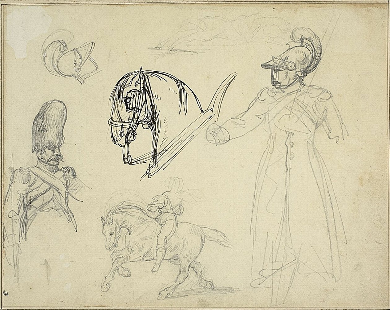 Skizzen von Pferden und Soldaten von Jean Louis André Théodore Géricault