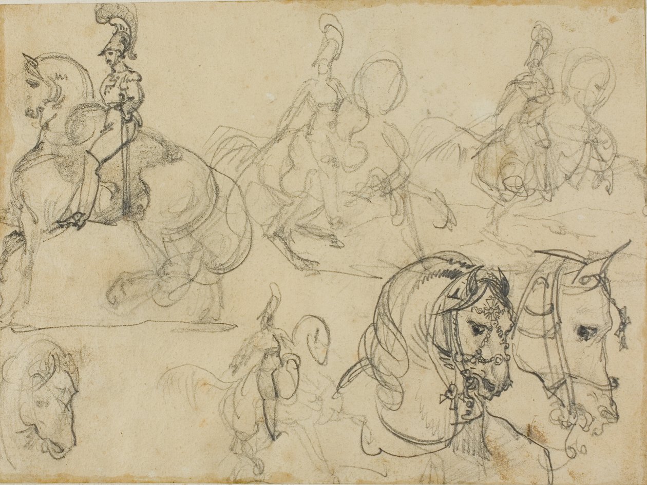 Skizzen von berittenen Karabinieren und Pferdeköpfen von Jean Louis André Théodore Géricault