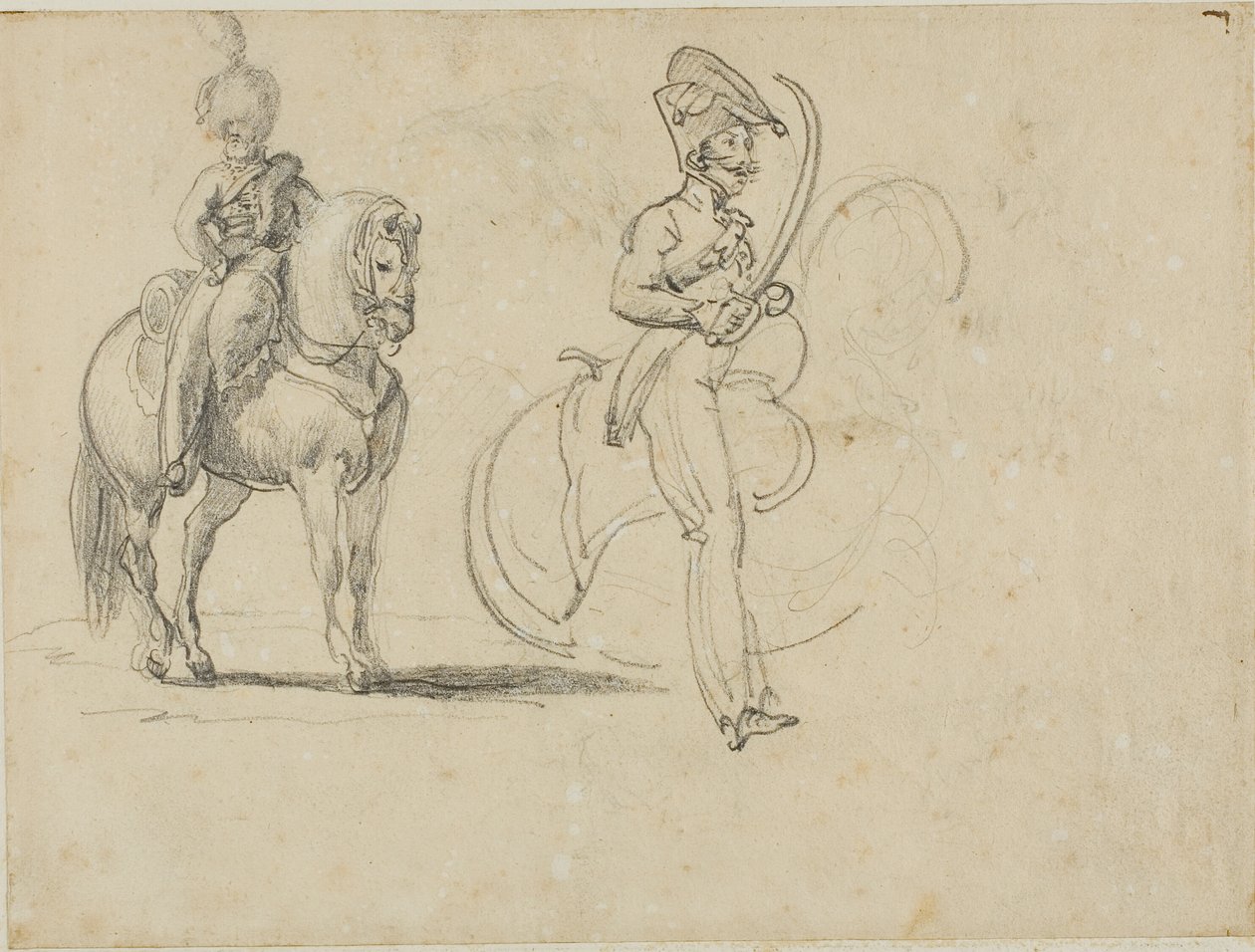 Skizzen eines berittenen Chasseurs und eines Kavallerieoffiziers mit gezogenem Säbel von Jean Louis André Théodore Géricault
