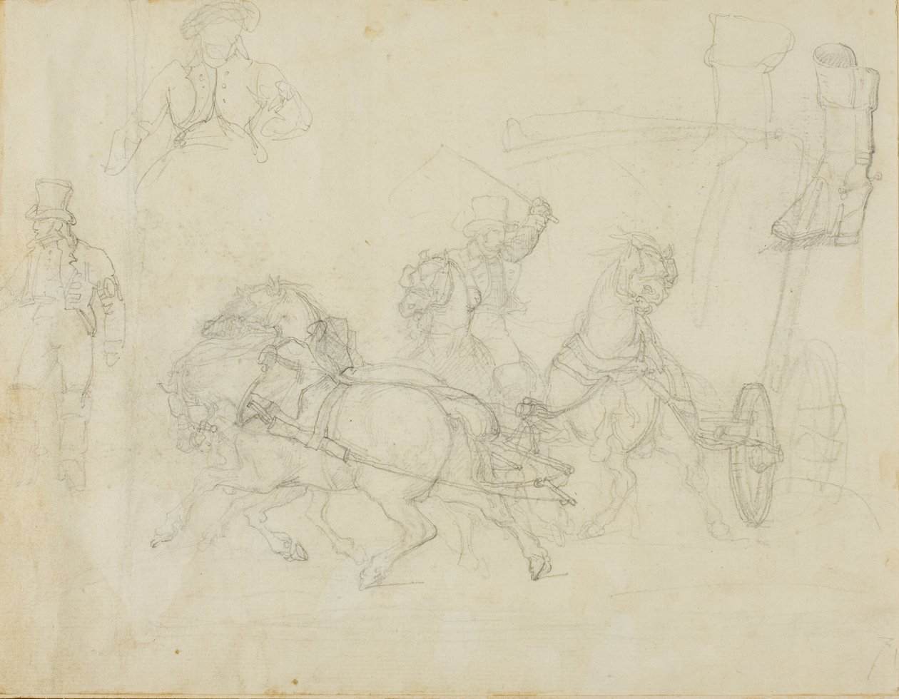 Postkutsche von fünf Pferden gezogen und andere Skizzen von Jean Louis André Théodore Géricault
