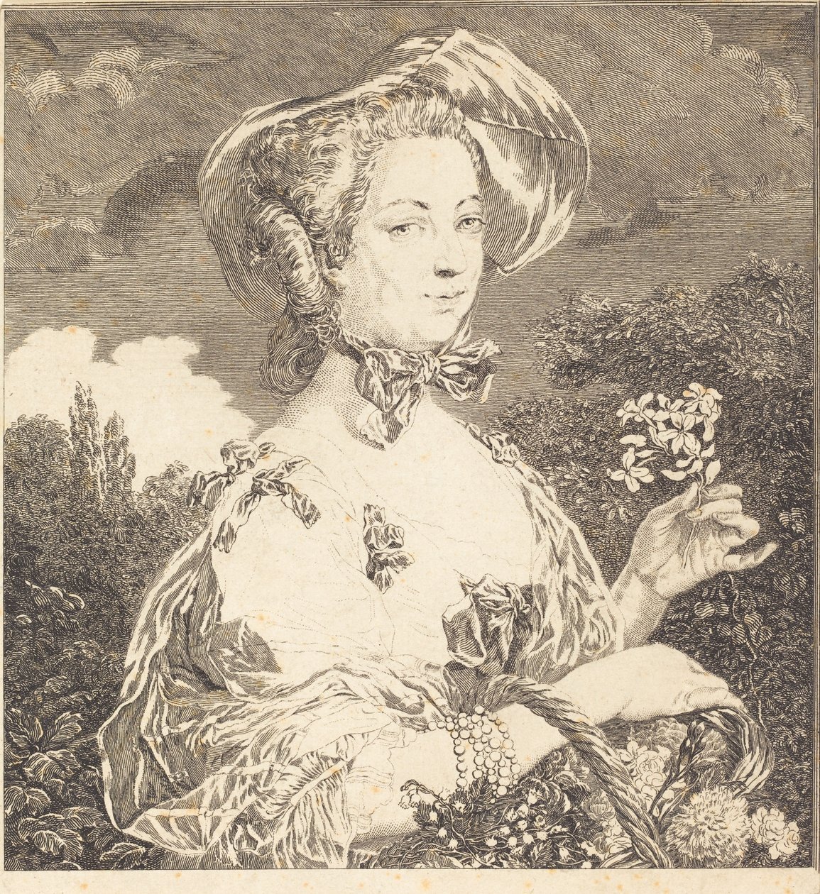 Die Marquise de Pompadour als schöne Gärtnerin von Jean Louis Anselin after Carle Van Loo